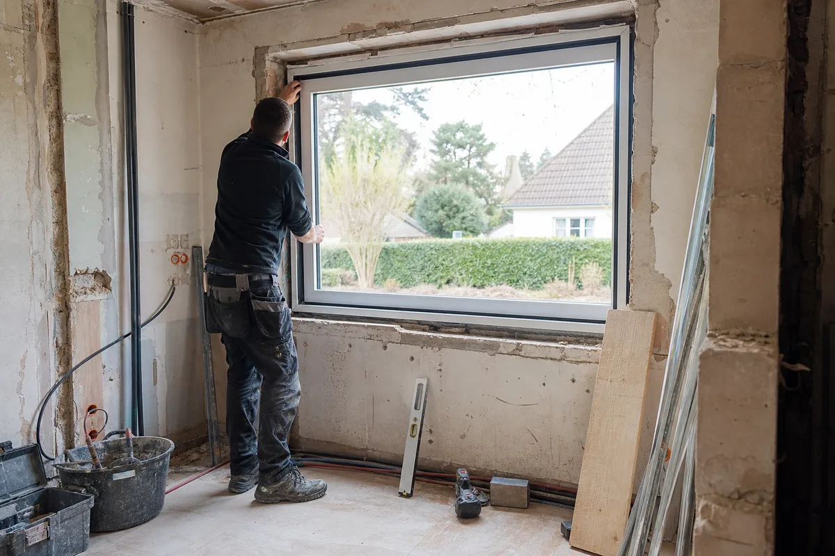 Pose d&rsquo;une fenêtre neuve dans un pavillon en rénovation