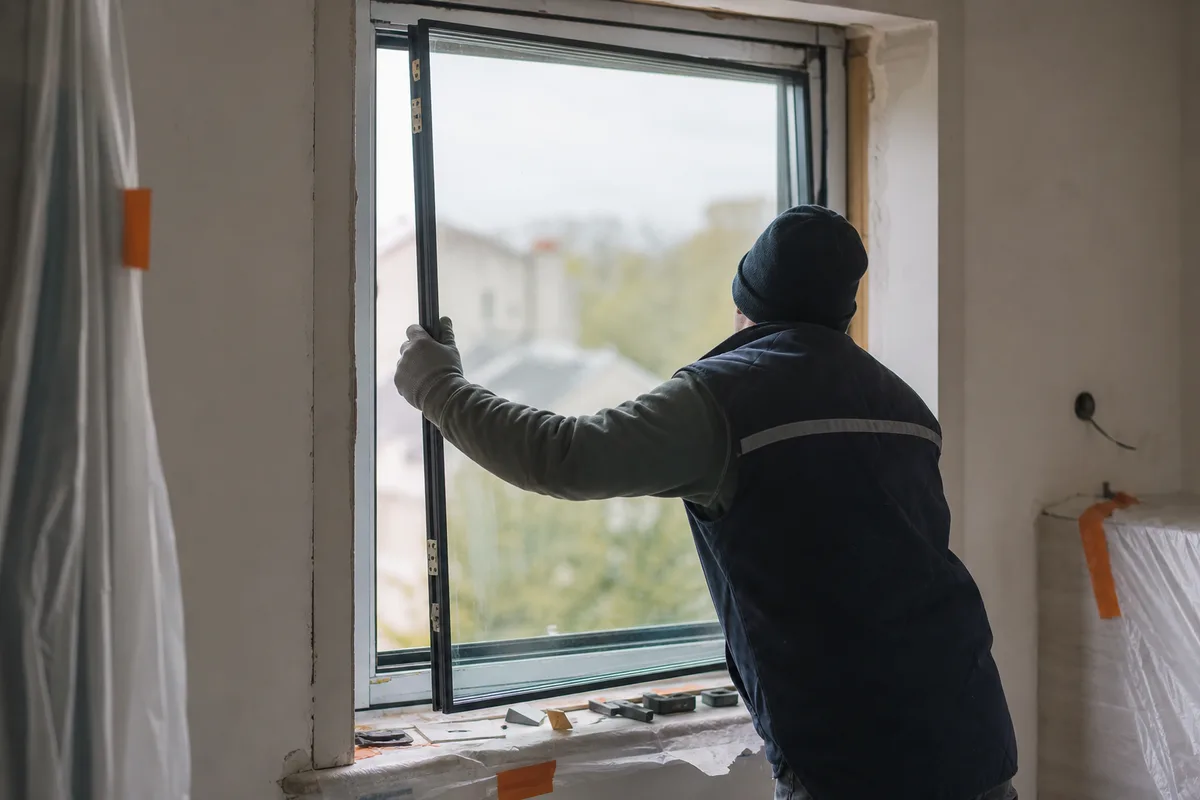 Pose d’un double vitrage sur une fenêtre de maison